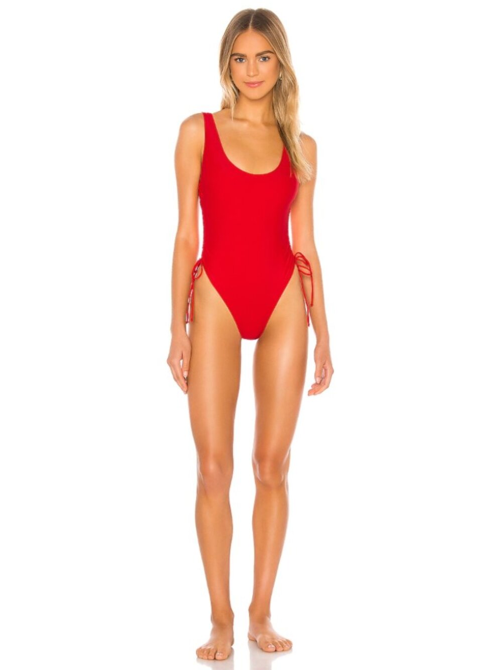 superdown Red Scoop Neck One-Piece Swimsuit with Side Ties